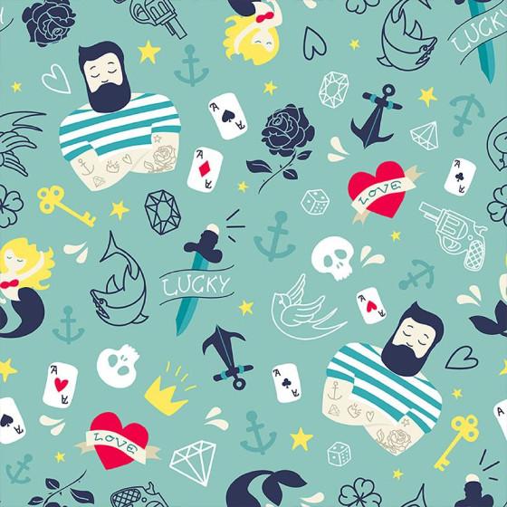 TATTOO / celadon - Cotton woven fabric