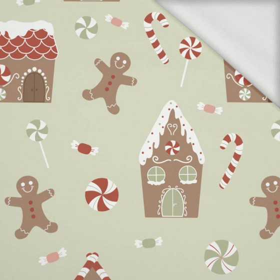 GINGERBREAD HOUSE (CHRISTMAS GINGERBREAD) / PISTACHIO - looped knit fabric