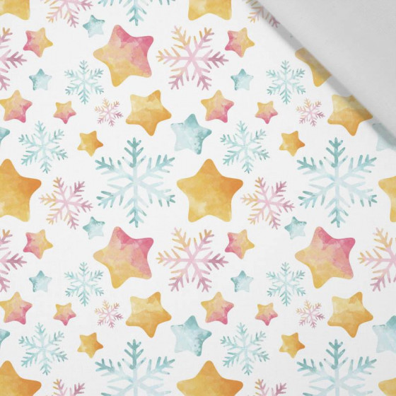 COLORFUL STARS AND SNOWFLAKES (CHRISTMAS PENGUINS) - Cotton woven fabric