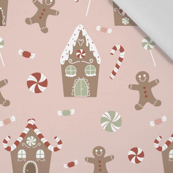 GINGERBREAD HOUSE (CHRISTMAS GINGERBREAD) / dusky pink - Cotton woven fabric