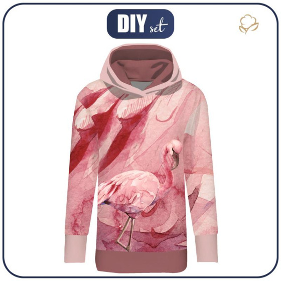 LONG WOMEN’S HOODIE (MEGI) - FLAMINGO / pink - looped knit fabric 