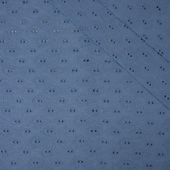 DROPS / muted blue - Embroidered cotton fabric
