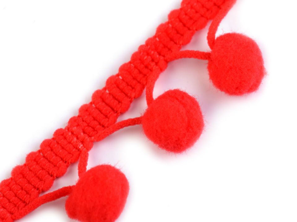 Band mit Pompons 13 mm - korallenrot