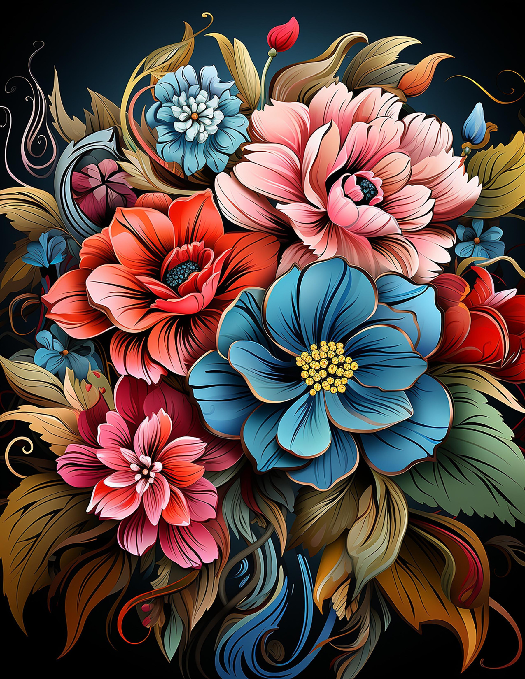 BOUQUET OF FLOWERS WZ.1 - Paneel (60cm x 50cm) Sommersweat mit Elastan ITY