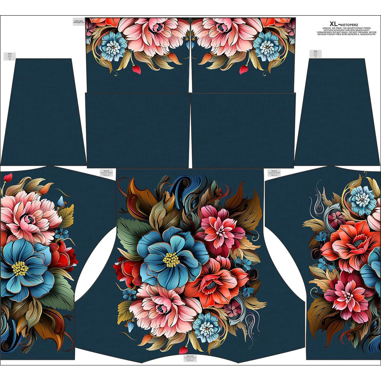 Sweatshirt mit Schalkragen und Fledermausärmel (FURIA) - Bouquet of flowers wz.1 - Nähset