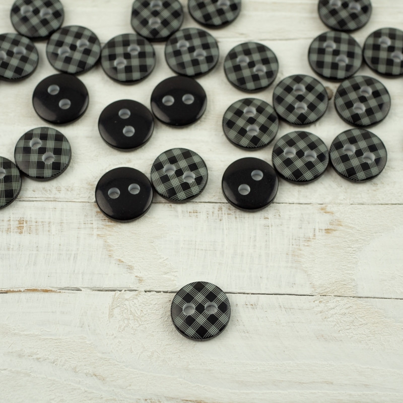 Kunststoffknopf mit Karomuster klein - schwarz