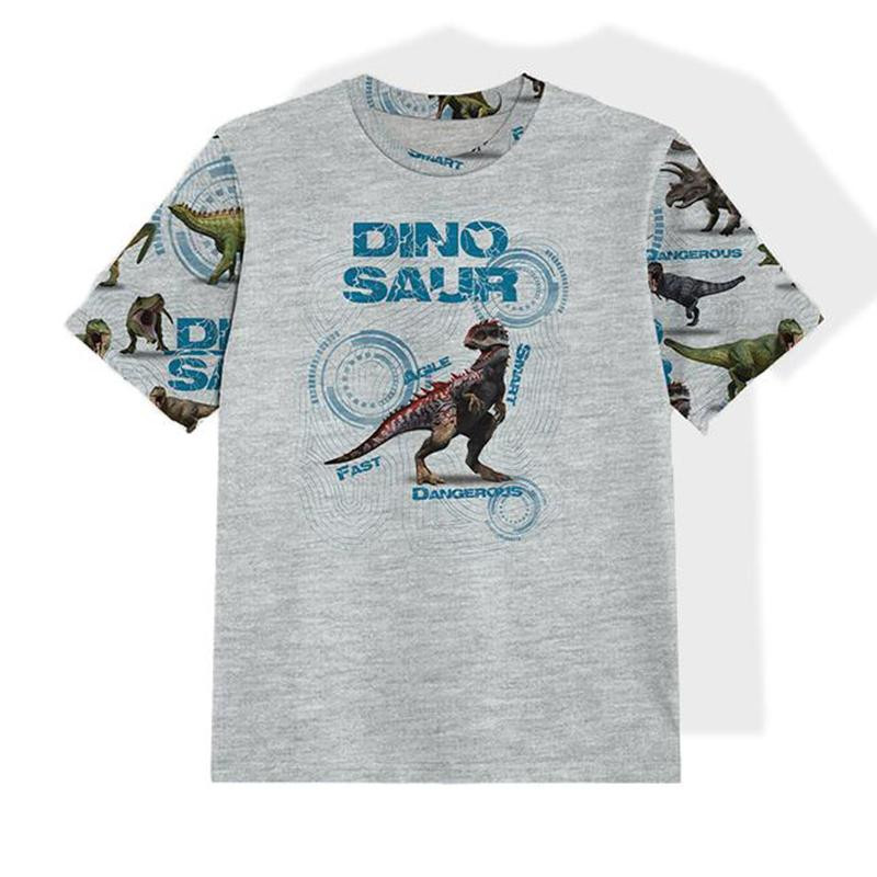 KINDER T-SHIRT- DINO VISIER / melange hellgrau- Single Jersey