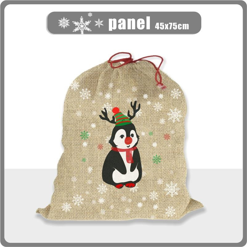 PINGUIN RENTIER / rot - jute - Baumwoll Webware Panel ( 45 x 75 cm )