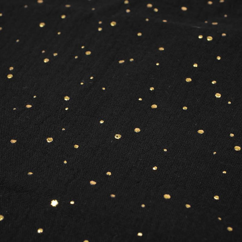 GOLDENE PUNKTE / schwarz - Baumwoll Musselin