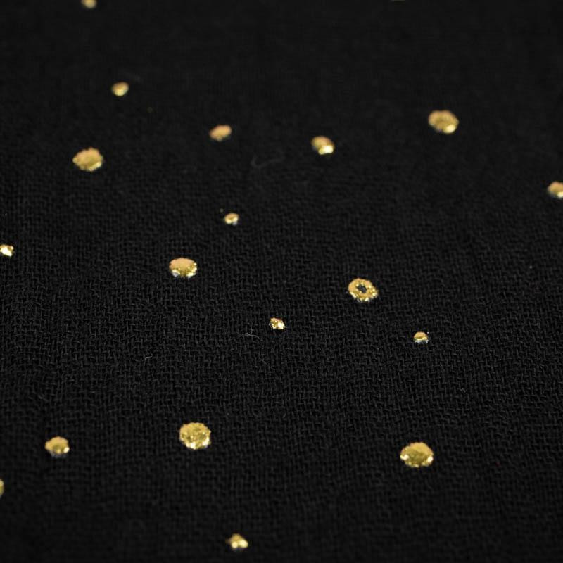 GOLDENE PUNKTE / schwarz - Baumwoll Musselin