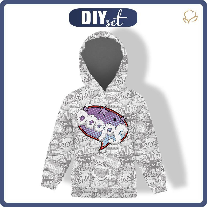 KINDER HOODIE (ALEX) - COMICS / ooops (violet - rot) - Nähset