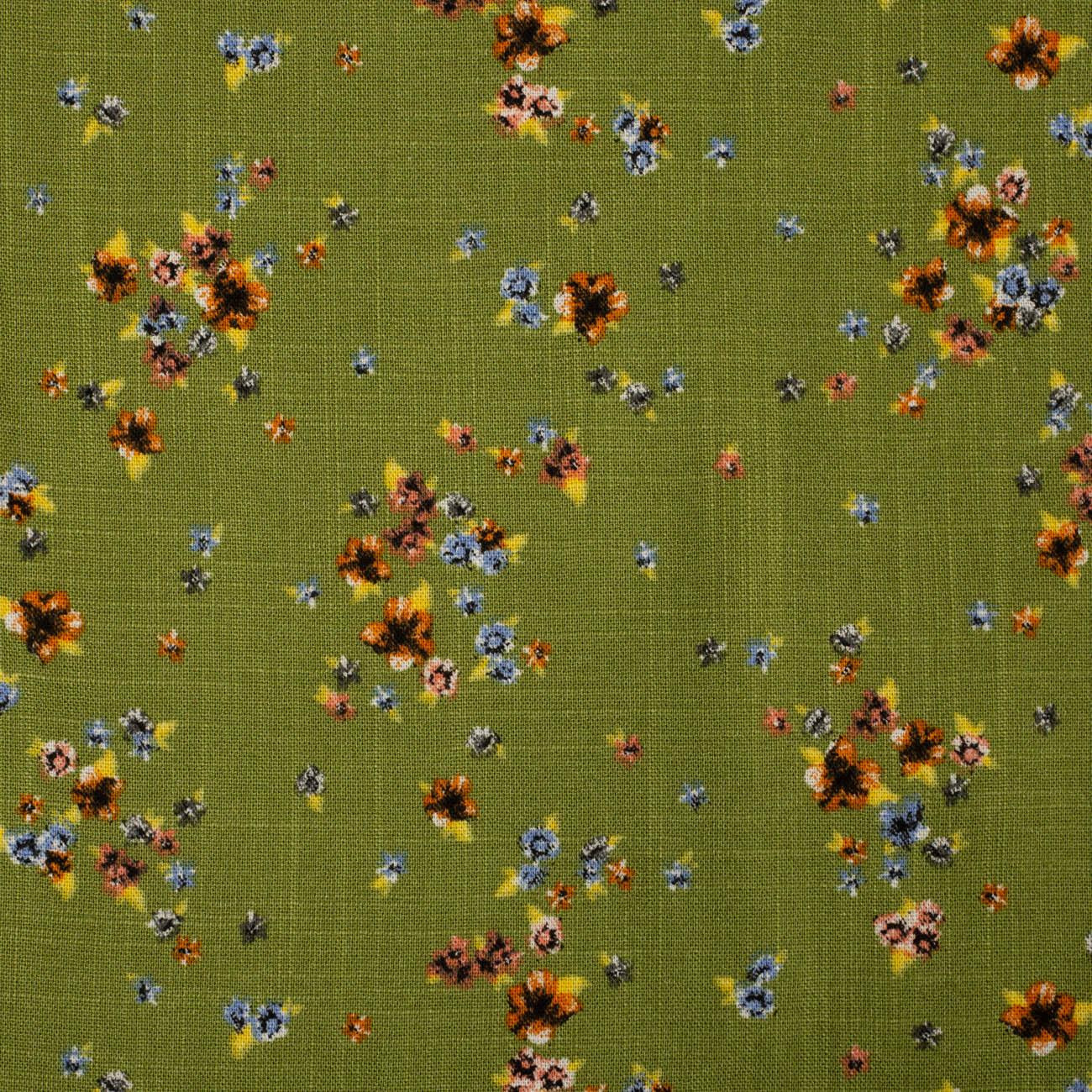 KLEINE BLUMEN / KIWI - Viskose in Leinenoptik