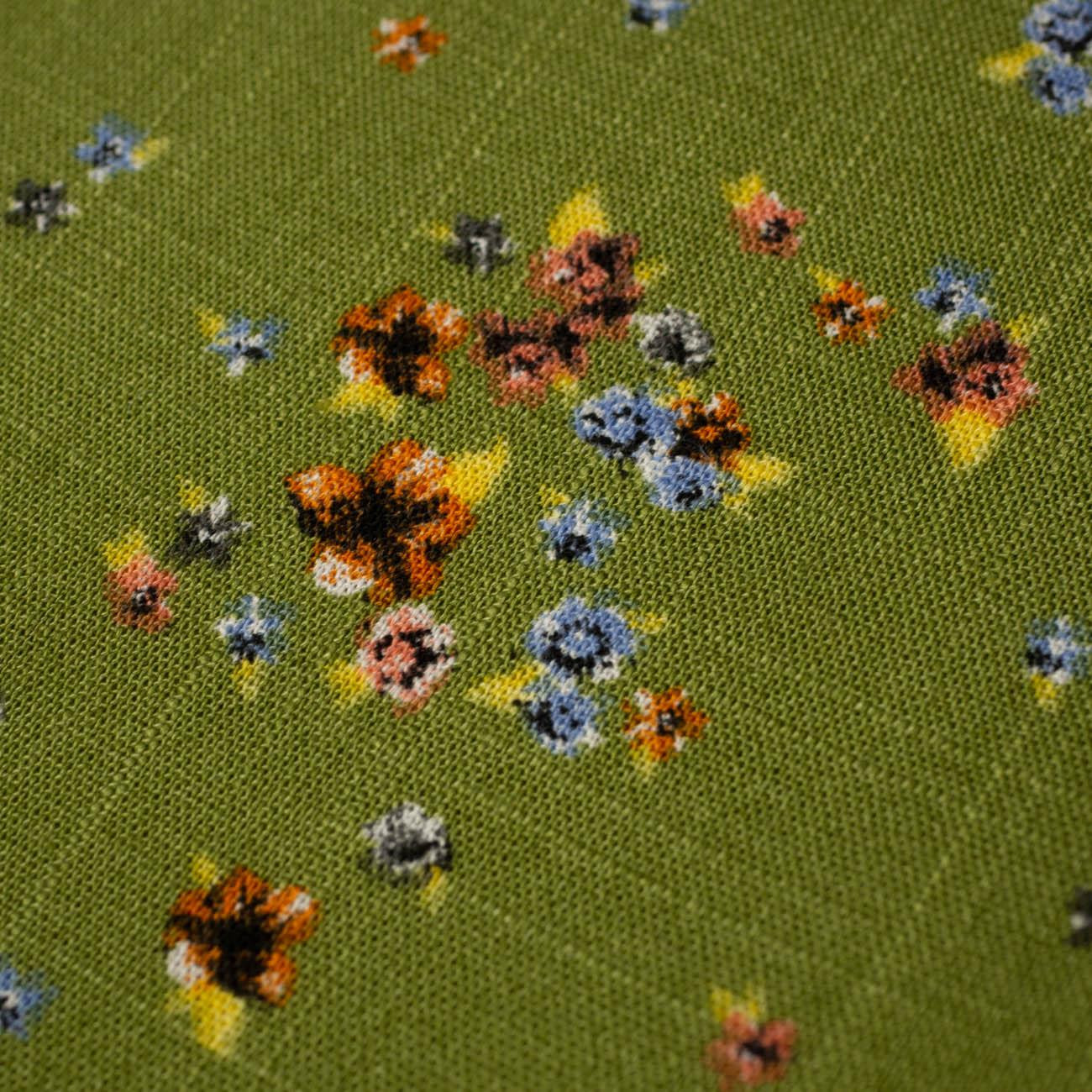 KLEINE BLUMEN / KIWI - Viskose in Leinenoptik