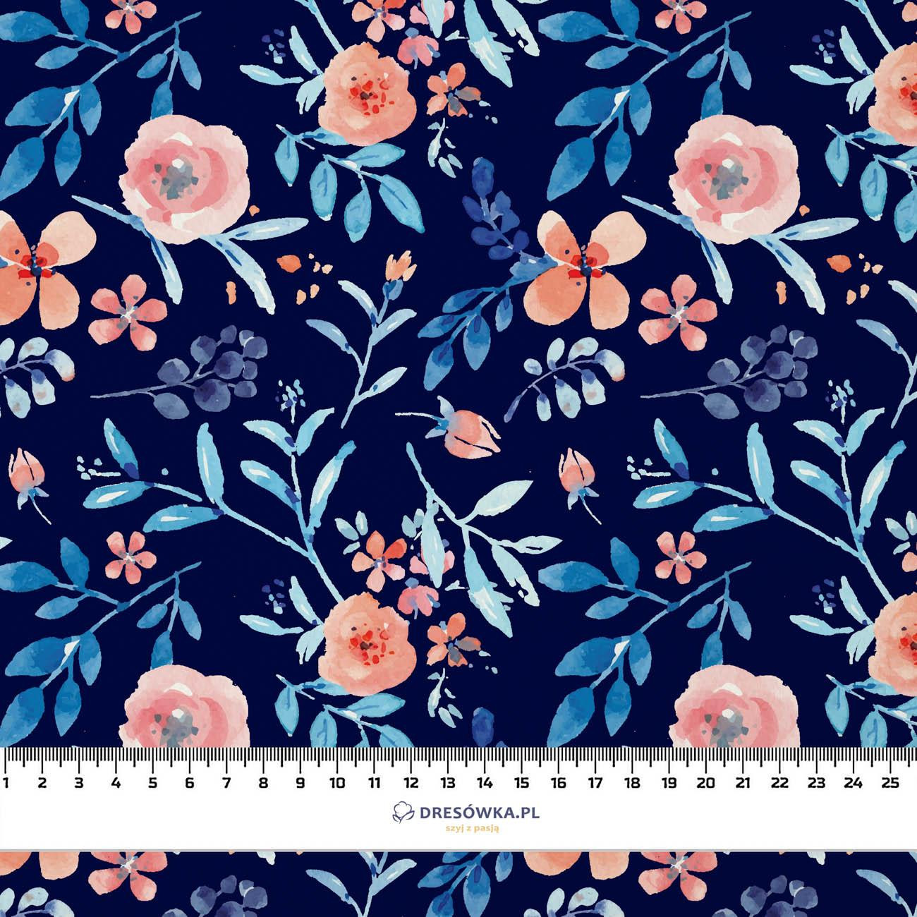 GEMALTE PAONIEN / navy - Krepp