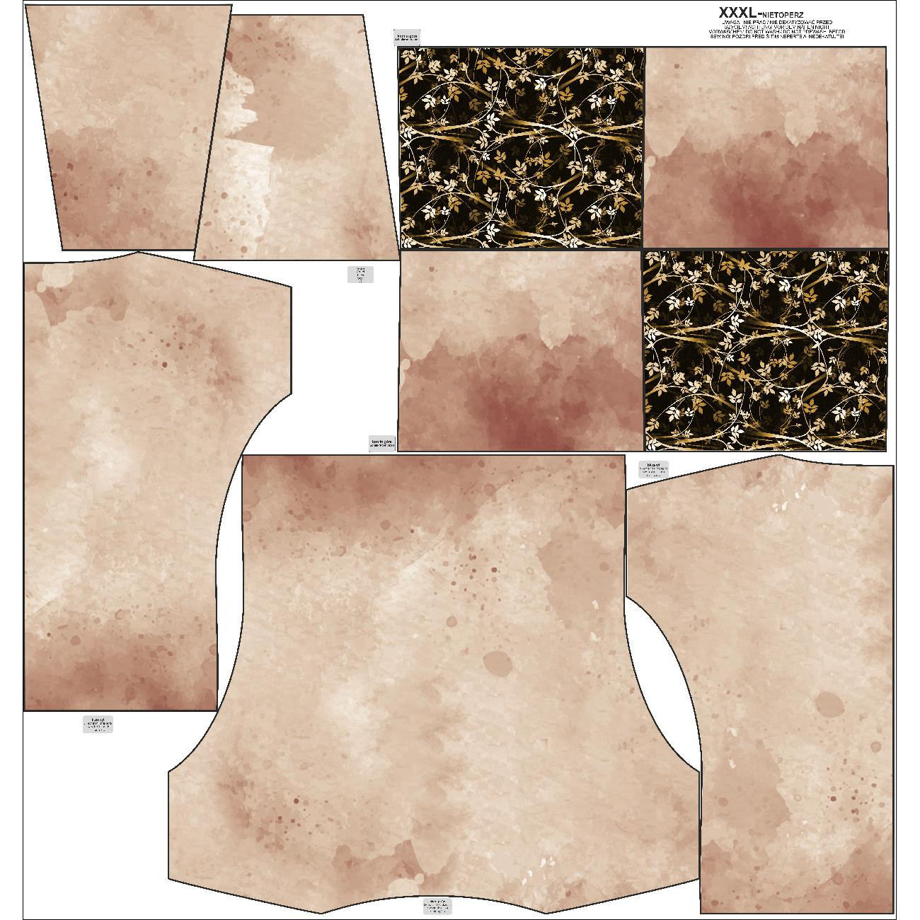 Sweatshirt mit Schalkragen und Fledermausärmel (FURIA) - BEIGE SPECKS / blätter ms. 2 (gold) - Nähset