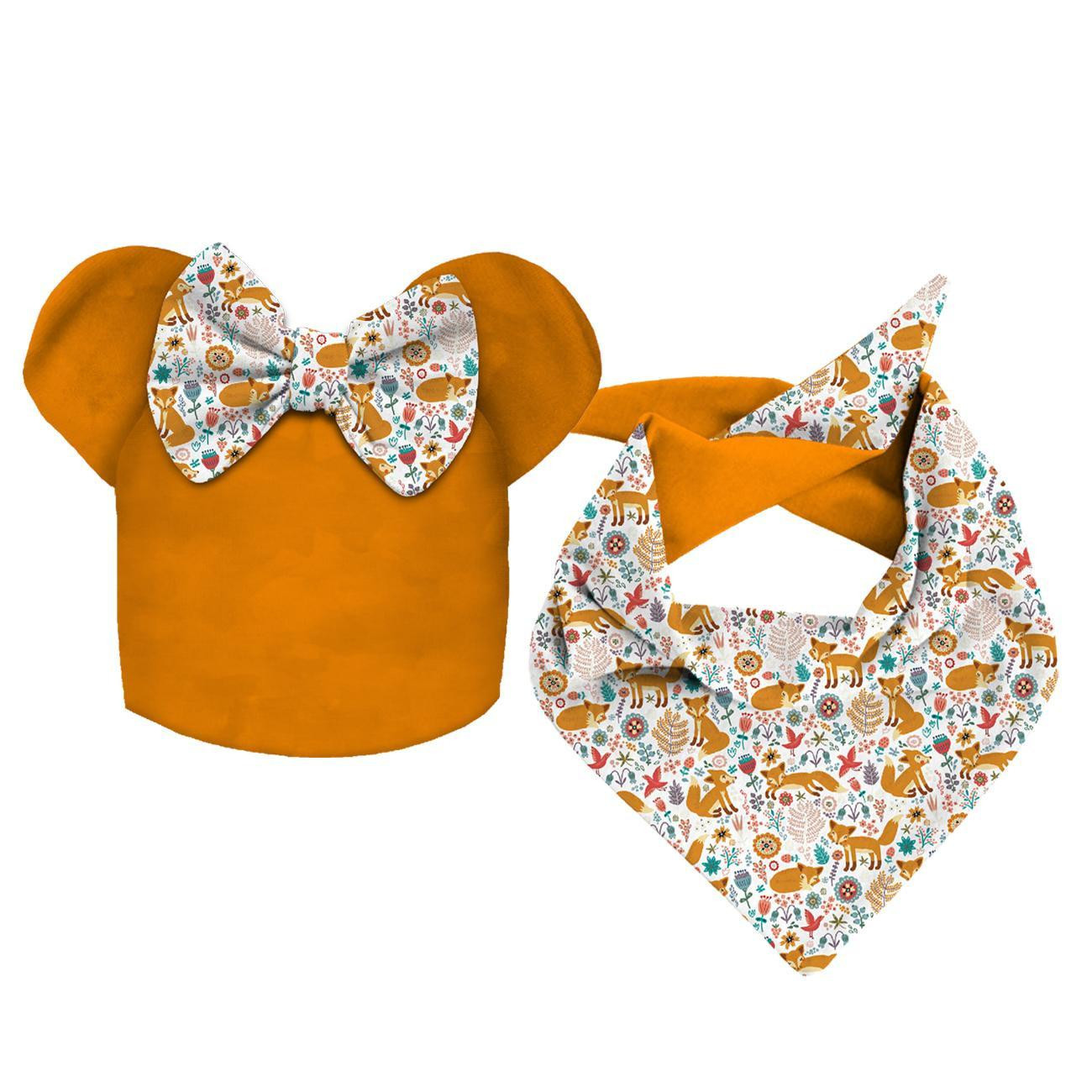 KINDER MÜTZE UND SCHAL (MOUSE) - FOXES IN THE FORREST / white 44-47
