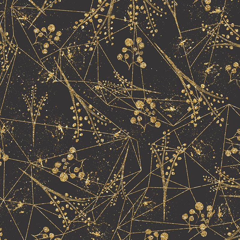 100cm BLÄTTER Ms 12 (gold) / schwarz - Single Jersey mit Elastan ITY