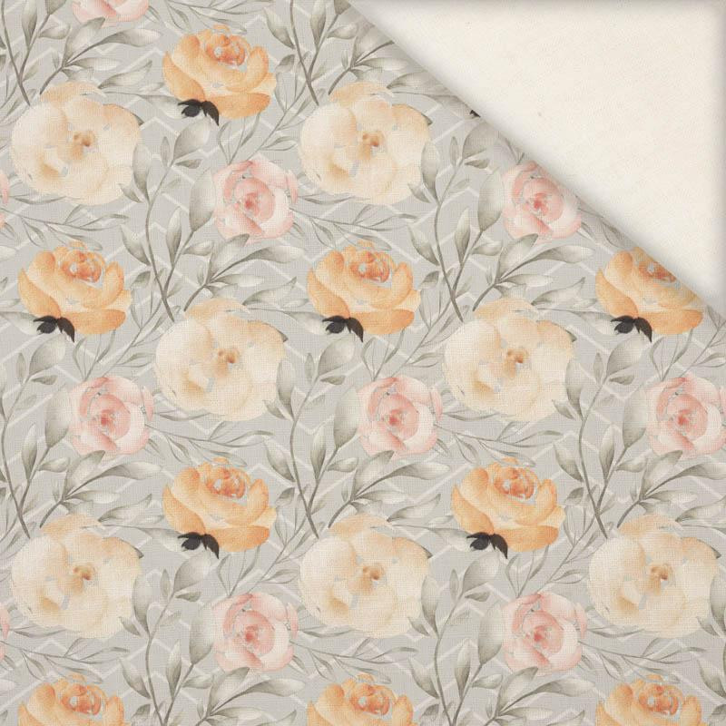 100CM BLUMEN UND BLÄTTER Ms. 7 / grau - Leinen mit Viskose