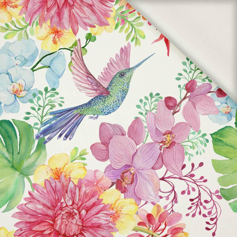 50CM KOLIBRIS UND BLUMEN - Viskose Webware