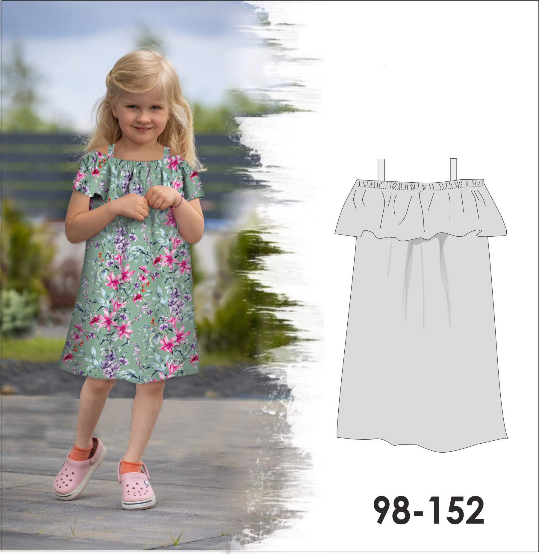 PAPIER-SCHNITTMUSTER - Carmenausschnitt Kleid LILI (98-152)