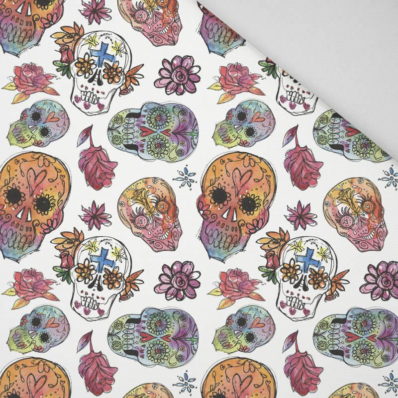 TOTENKÖPFE Ms. 3 / weiß (DIA DE LOS MUERTOS) - HOME DECOR PREMIUM Webware