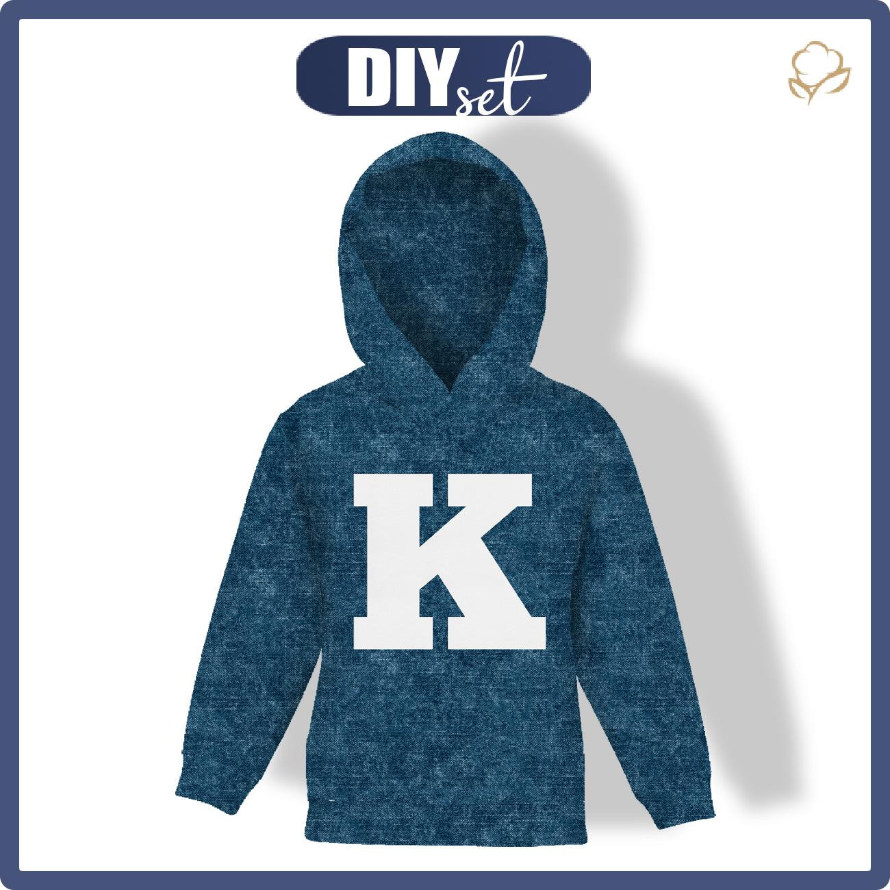 KINDER HOODIE (ALEX) - "K" / acid wash dunkelblau - Nähset