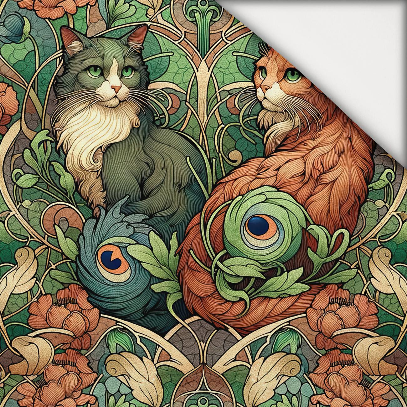 ART NOUVEAU CATS & FLOWERS M. 3 - leichte Maschenware angeraut