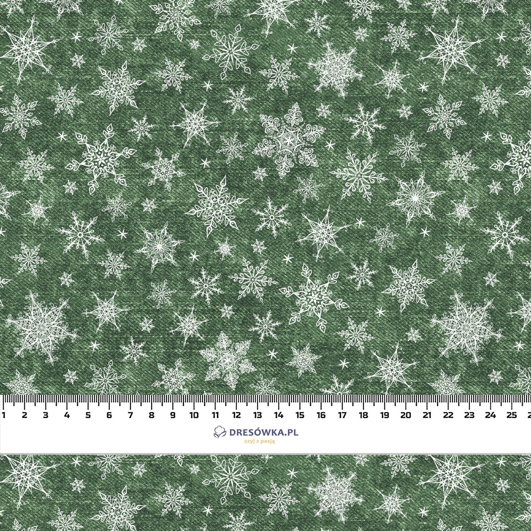 SCHNEEFLOCKEN MST. 2 / ACID WASH Flaschengrün  - Webware für Tischdecken