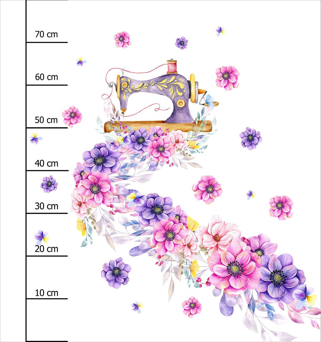 NÄHMASCHINE UND BLUMEN - Paneel (75cm x 80cm) Panama 220g