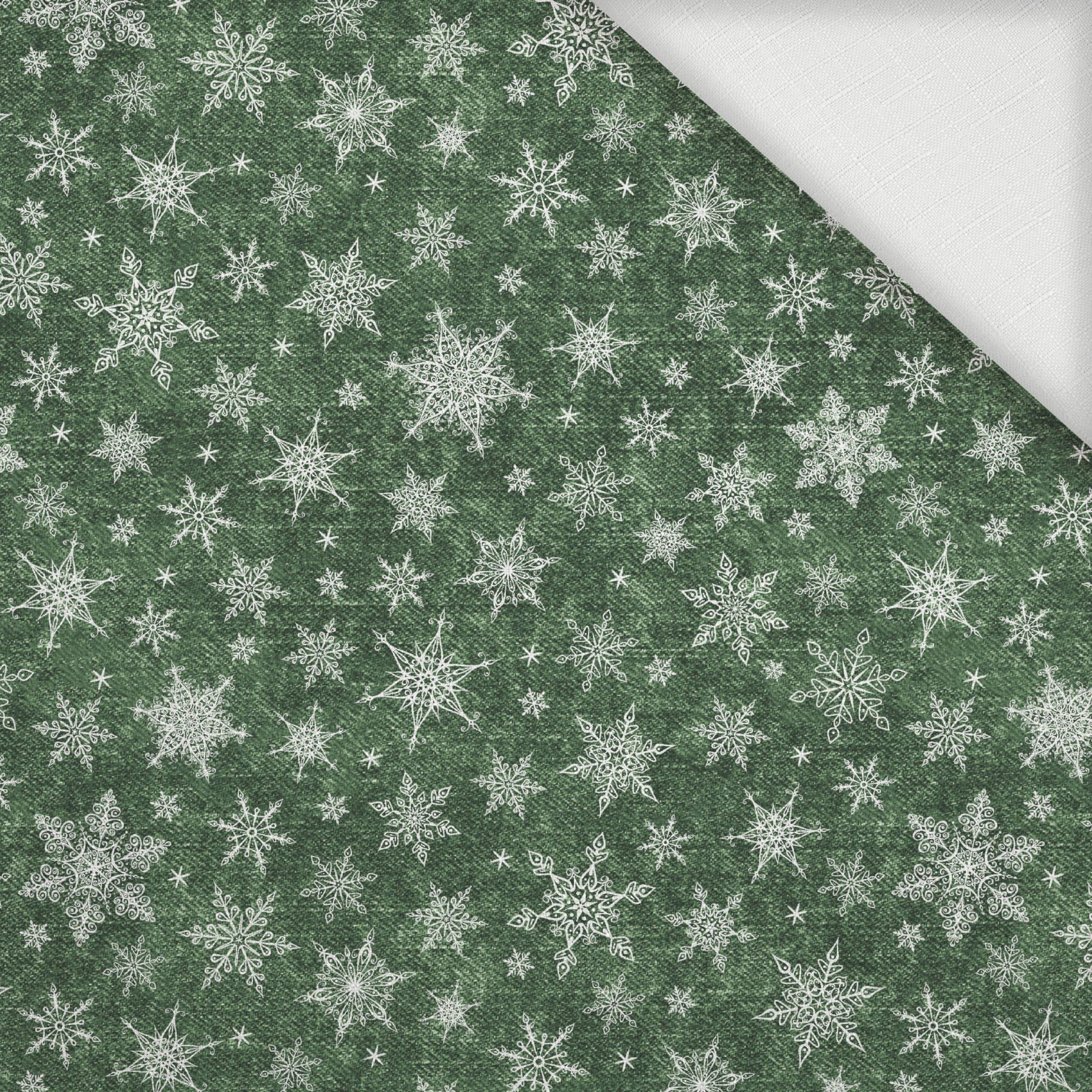 SCHNEEFLOCKEN MST. 2 / ACID WASH Flaschengrün  - Webware für Tischdecken