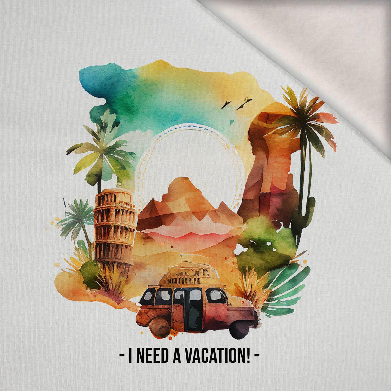 I NEED VACATION - Paneel (75cm x 80cm) Wintersweat angeraut mit Elastan ITY