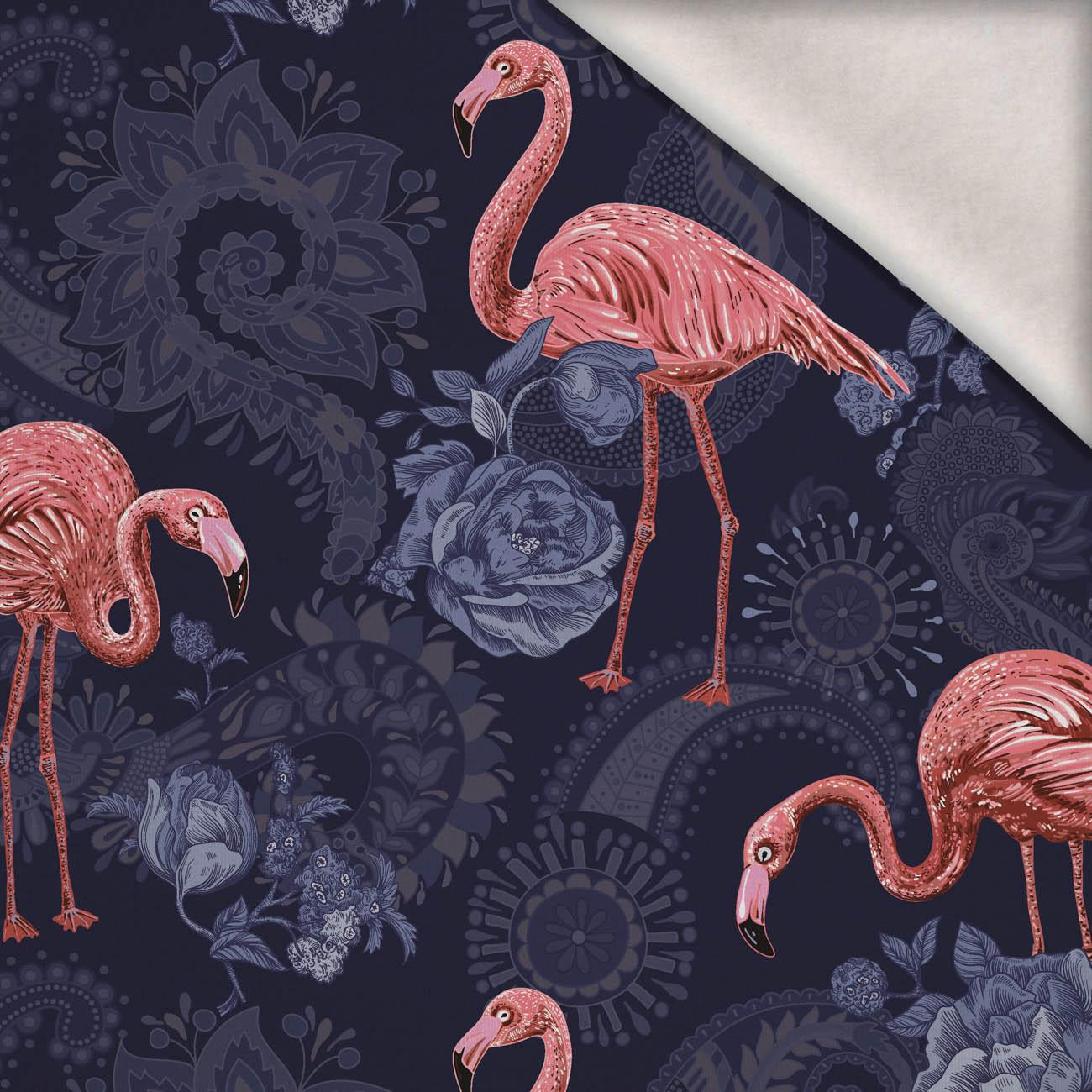 FLAMINGOS UND ROSEN / dunkelblau - Wintersweat angeraut mit Elastan ITY