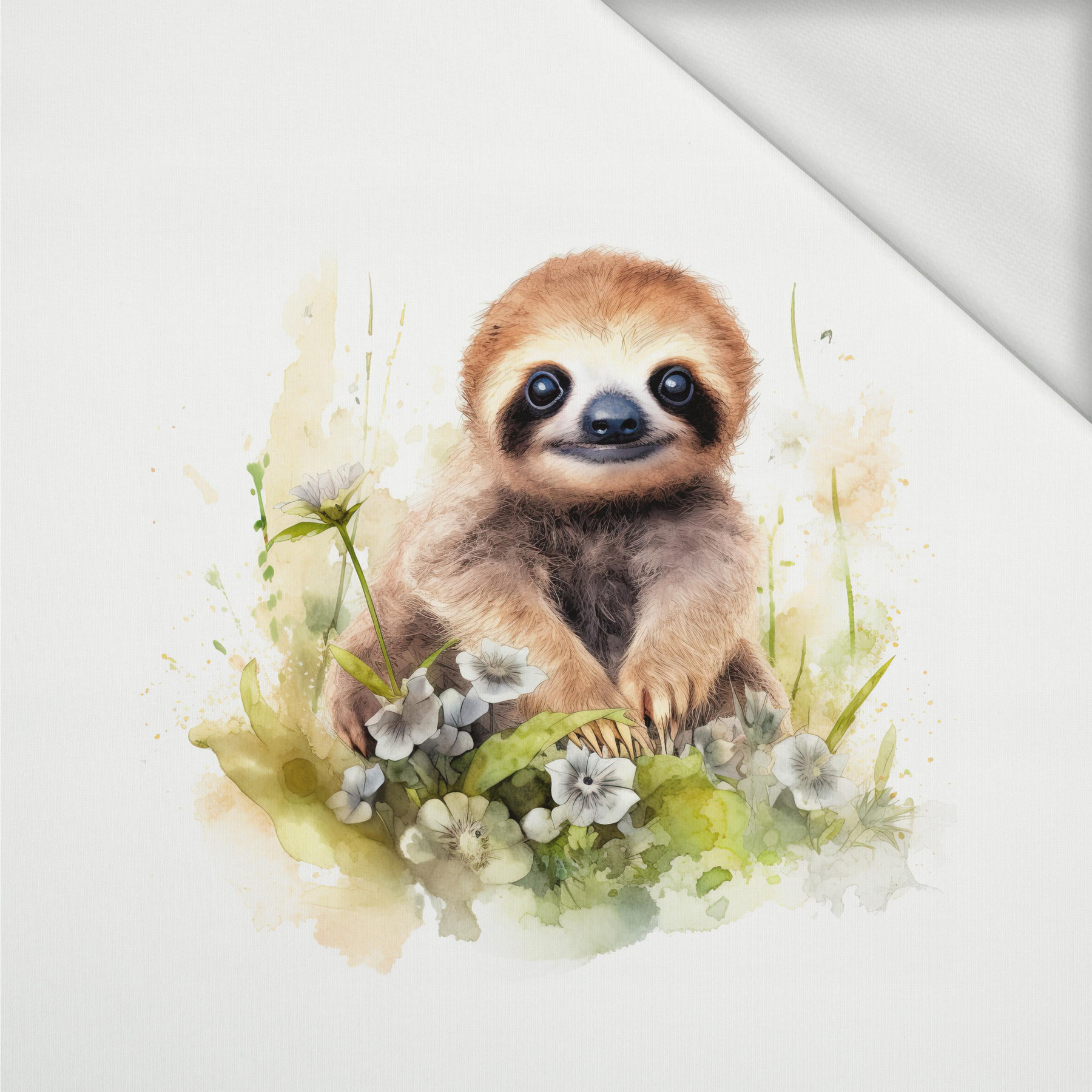 WATERCOLOR SLOTH - Paneel (60cm x 50cm) Sommersweat