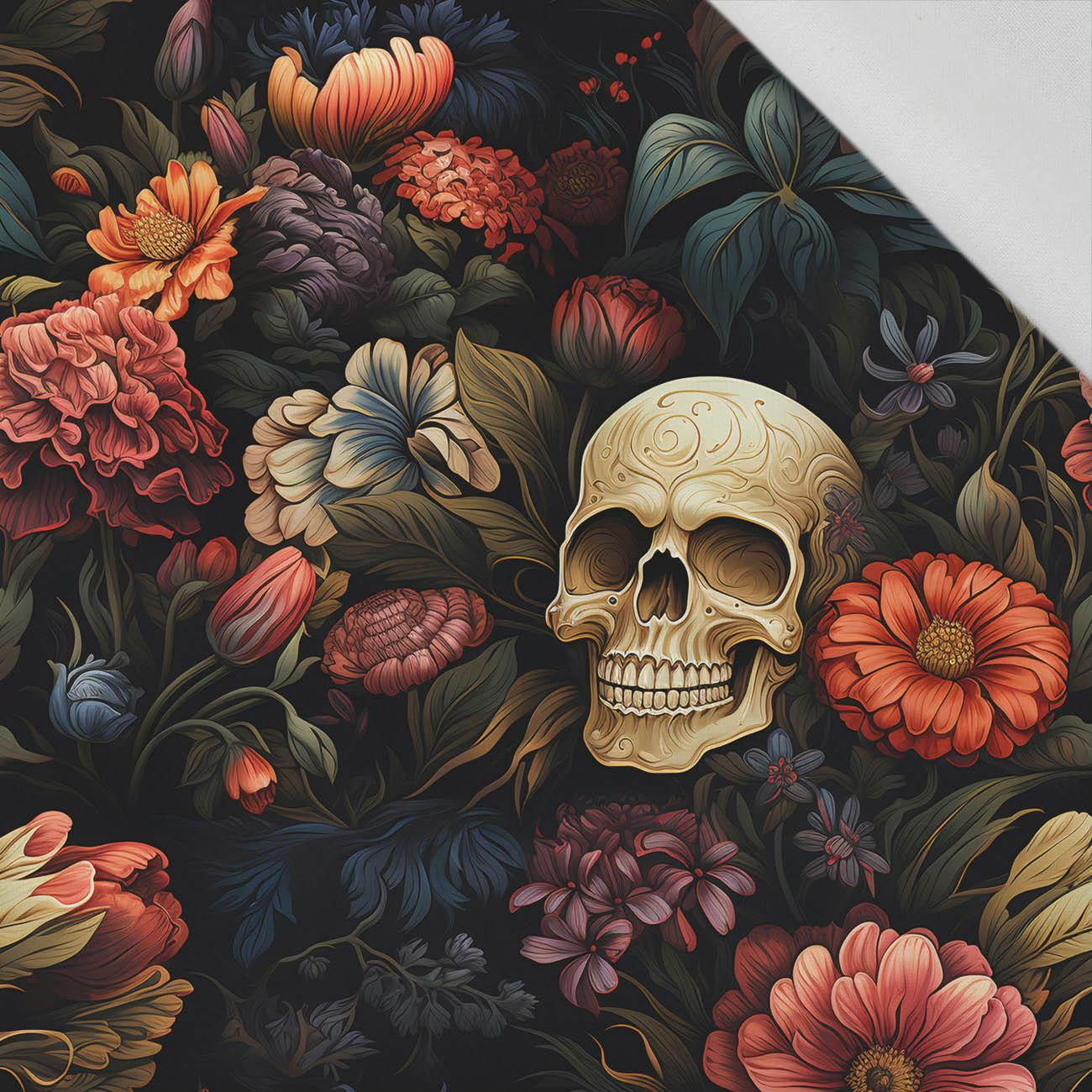 FLOWERS AND SKULL - Baumwoll Webware