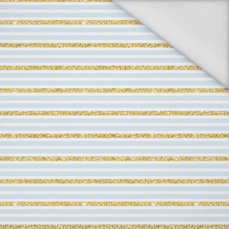 100cm HELLBLAUE STREIFEN / GLITTER (KÜRBISGARTEN) - Wasserabweisende Webware
