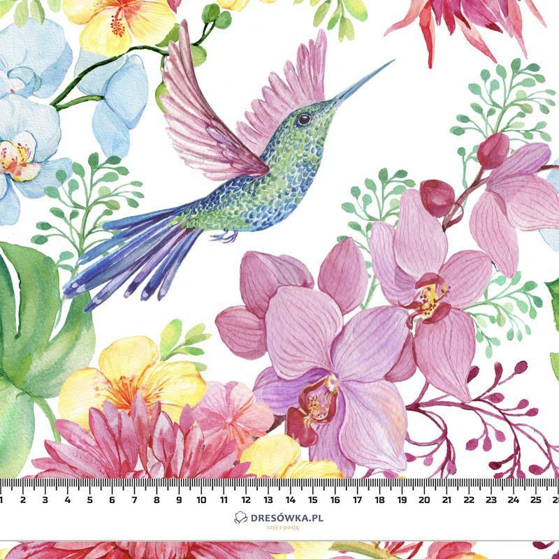 50CM KOLIBRIS UND BLUMEN - Viskose Webware