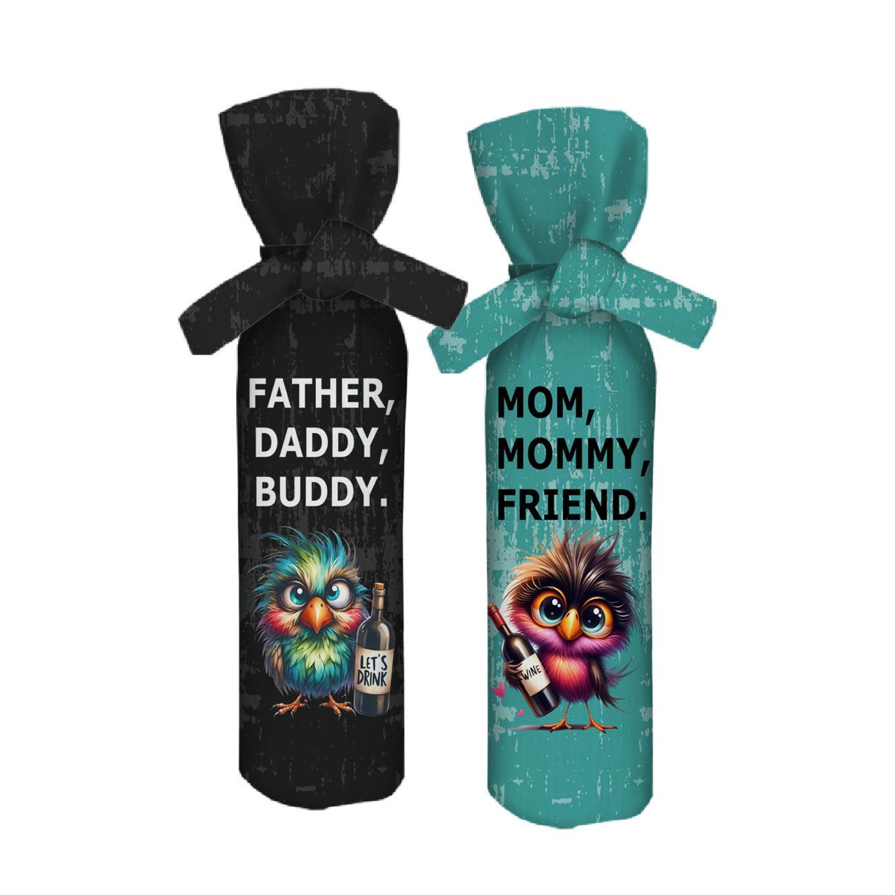 Weinflaschen-Überzug - FATHER, DADDY, BUDDY / MOM, MOMMY, FRIEND - DIY set