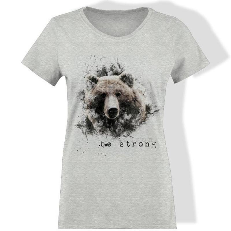 DAMEN T-SHIRT - BE STRONG (BE YOURSELF) / melange hellgrau - Single Jersey