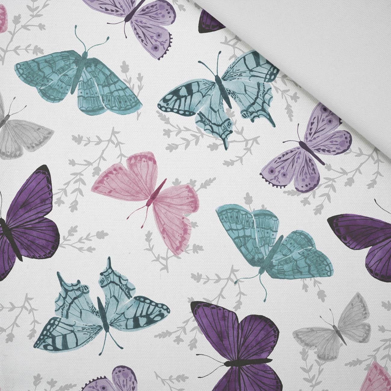 SCHMETTERLINGE M. 5 / weiß (PURPUR SCHMETTERLINGE) - Bamboo fabric 170g