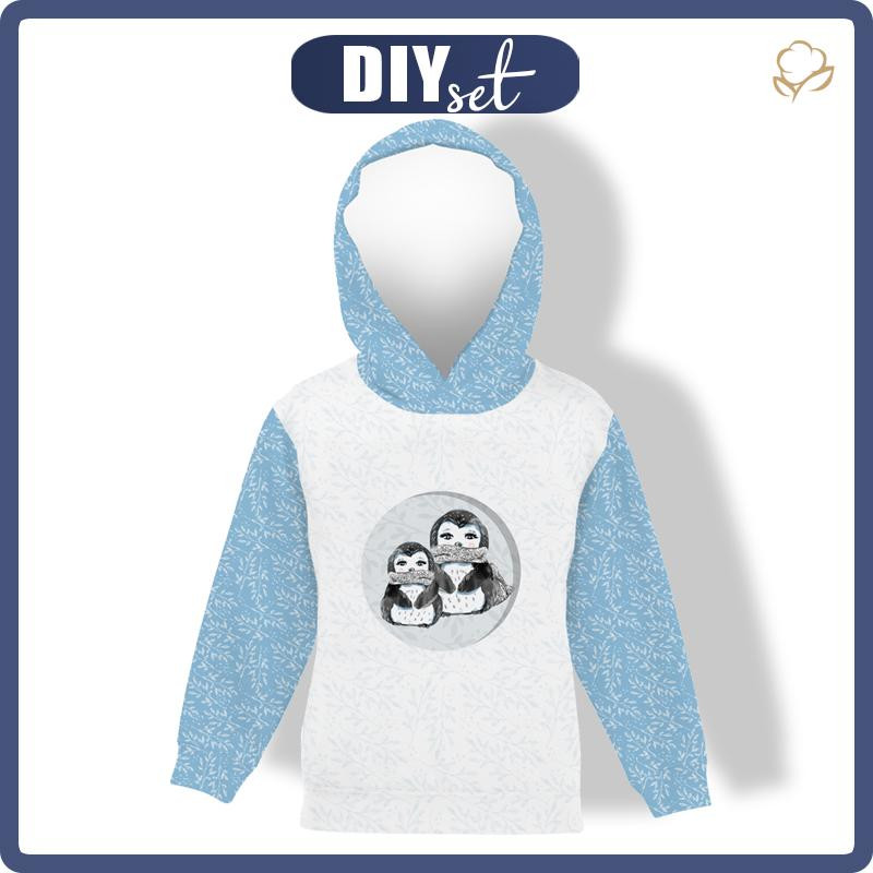 KINDER HOODIE "ALEX" (110/116) - PINGUINE / GEFROSTETE ZWEIGE (VERZAUBERTER WINTER) - Sommersweat 