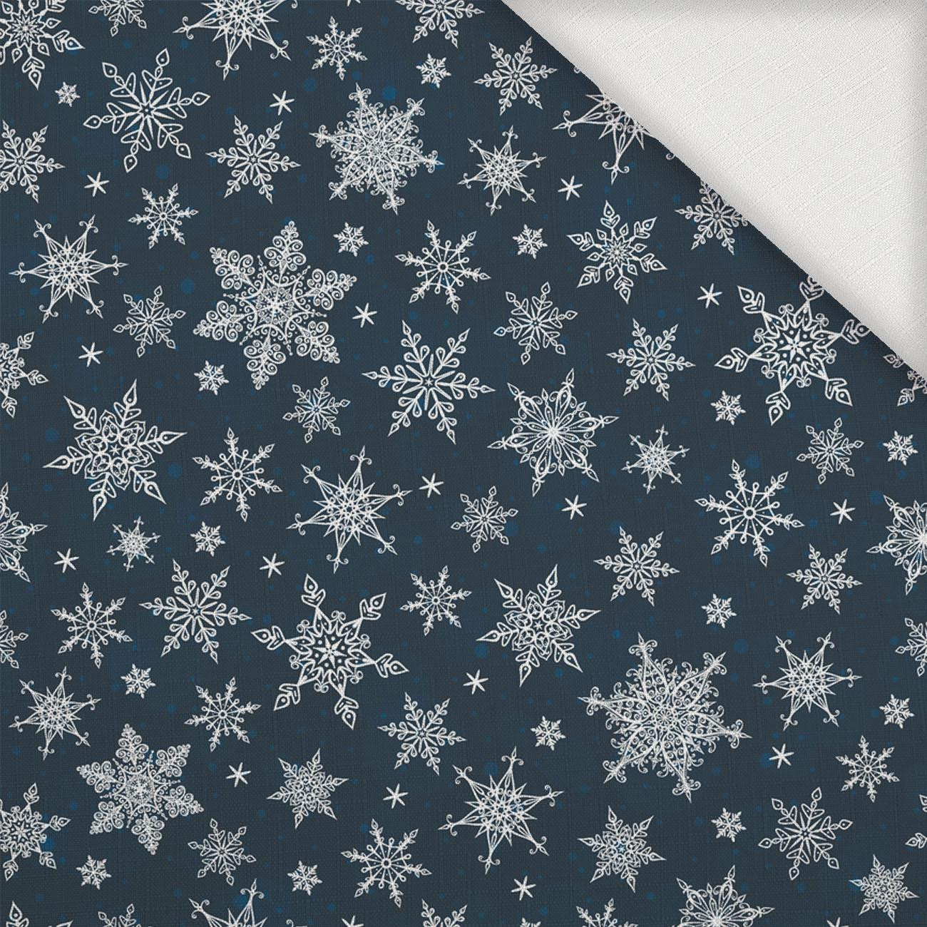 SCHNEEFLOCKEN MST. 2 / navy - Webware für Tischdecken