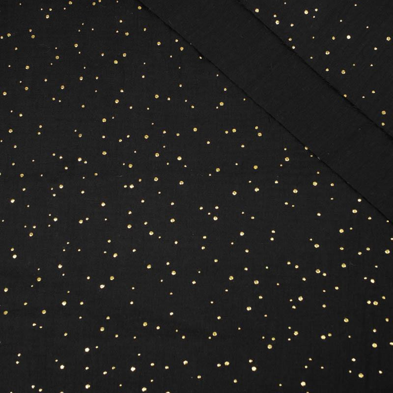 GOLDENE PUNKTE / schwarz - Baumwoll Musselin