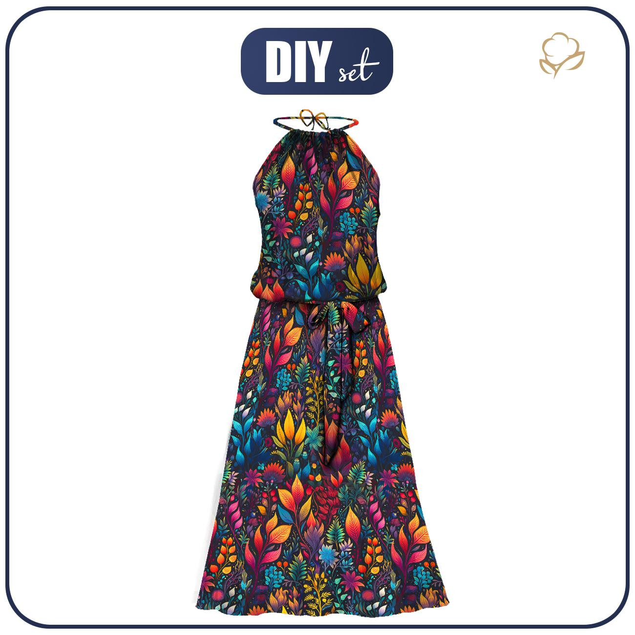 KLEID "DALIA" MAXI - COLORFUL LEAVES M. 2 - Nähset 