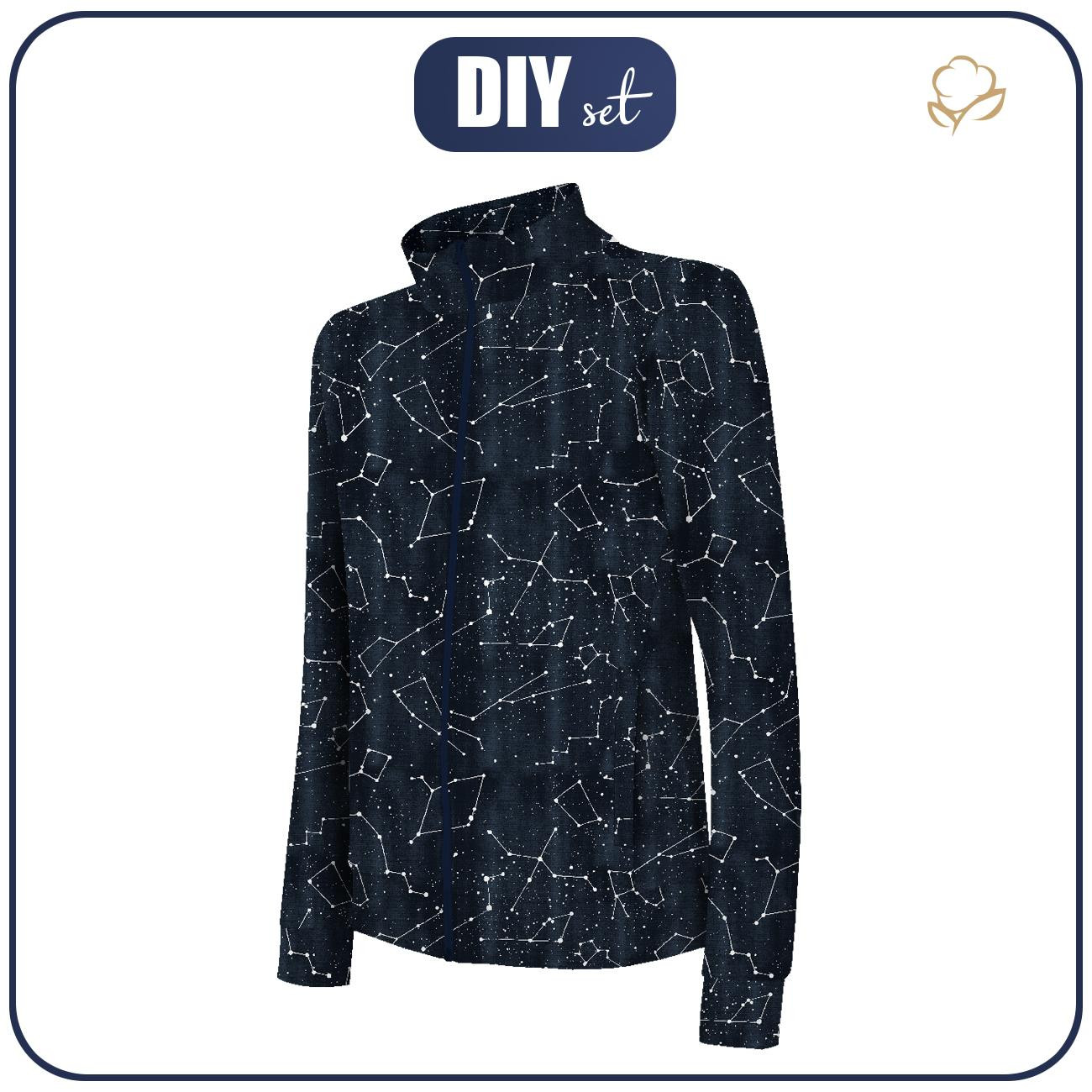 “MAX” KINDER TRAININGSJACKE - KONSTELLATIONEN M.2 (GALAKTISCHE TIERE) / navy - Maschenware mit kurzem Flor