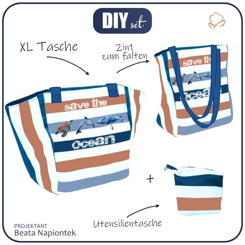 XL Tasche mit Utensilientasche 2 in 1 - SAVE THE OCEAN - Nähset