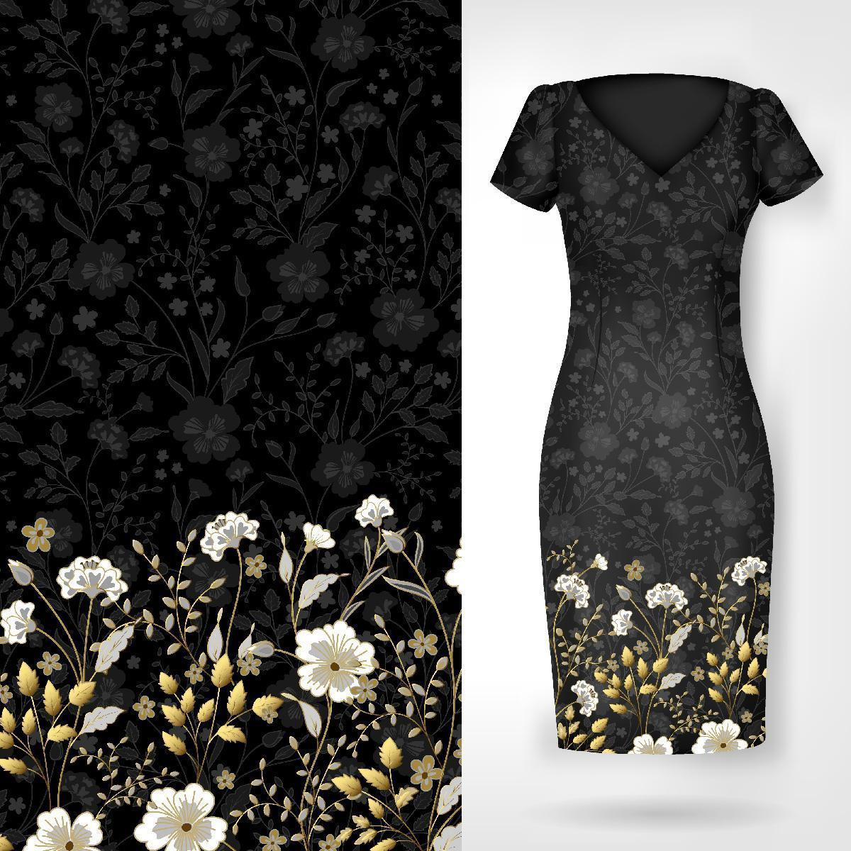 BLUMEN (Motiv 8) / schwarz - Kleid-Panel krepp