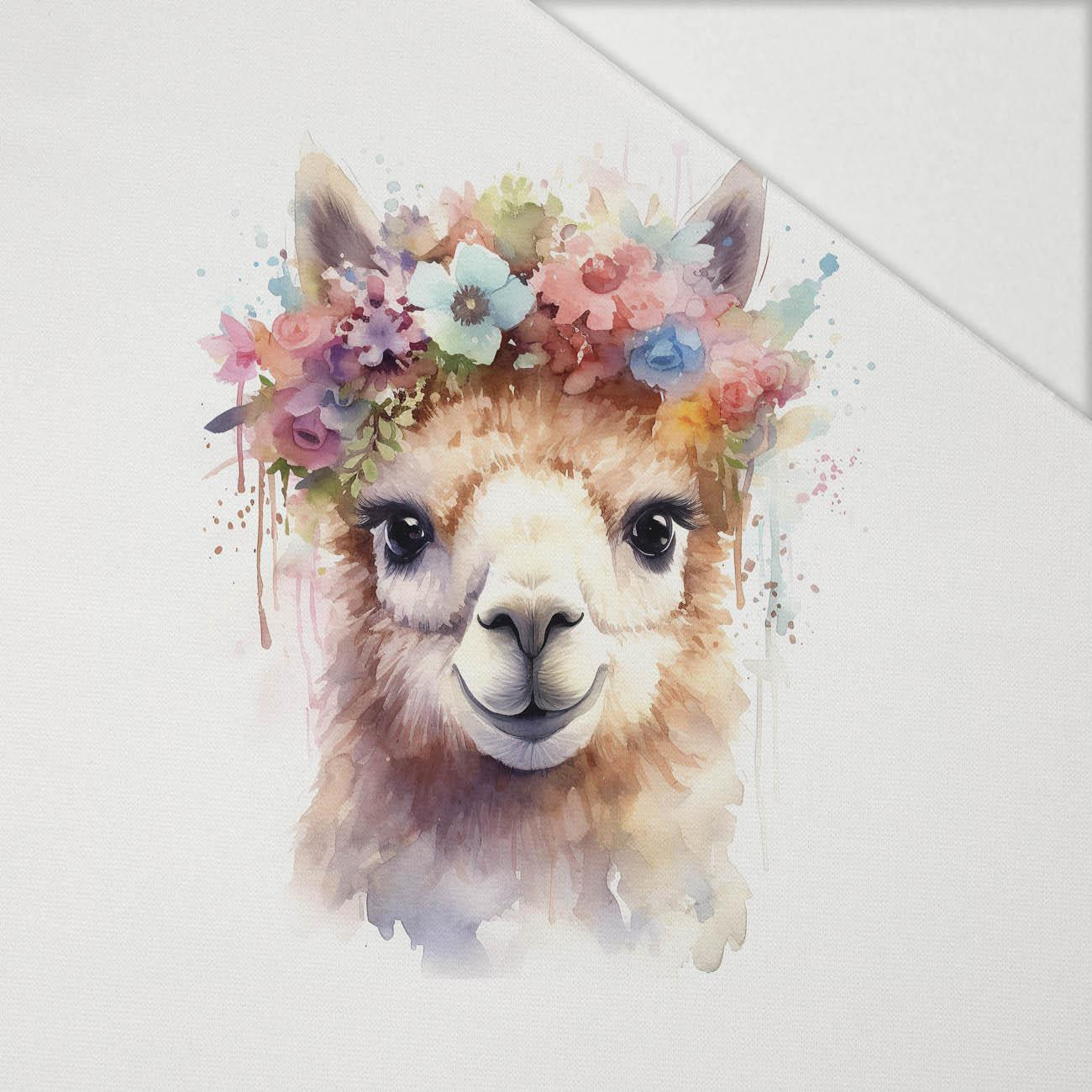 WATERCOLOR LAMA - Paneel (60cm x 50cm) Hydrophober angerauter Wintersweat