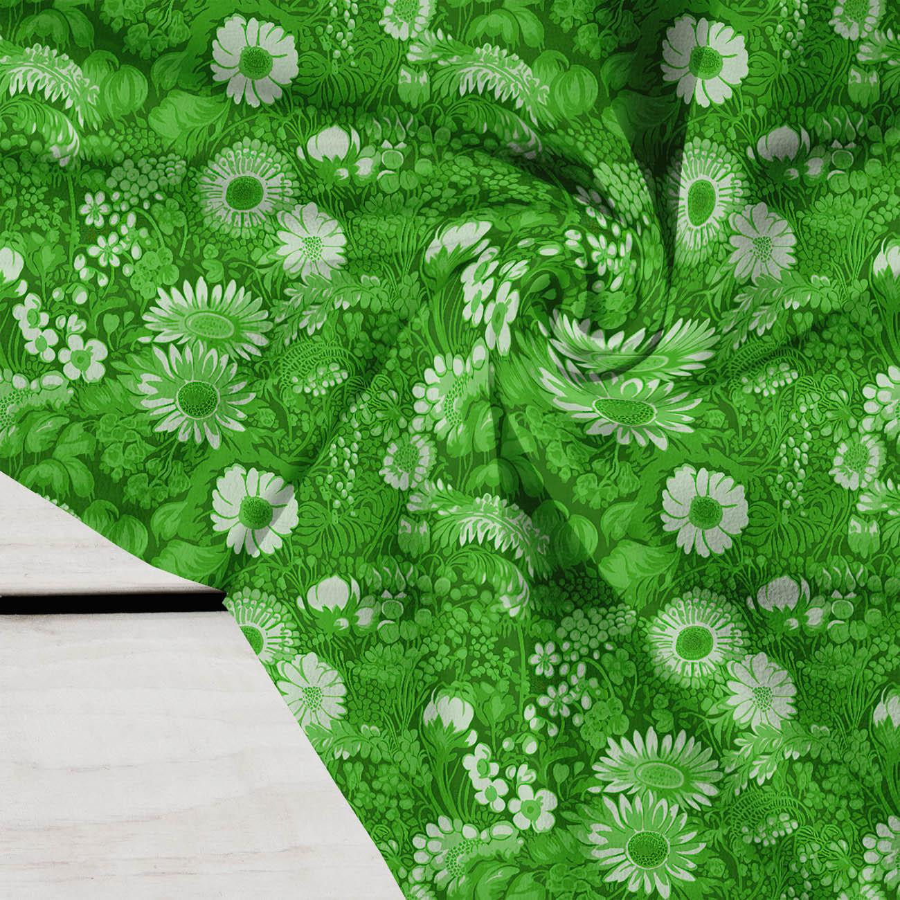 LIME GREEN / FLOWERS - Krepp