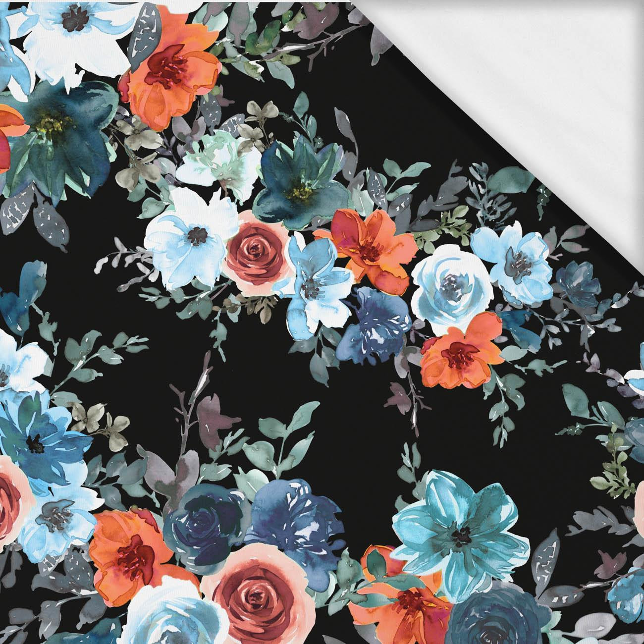 AQUARELL BLUMEN Ms. 2 / schwarz- Single Jersey mit Elastan ITY