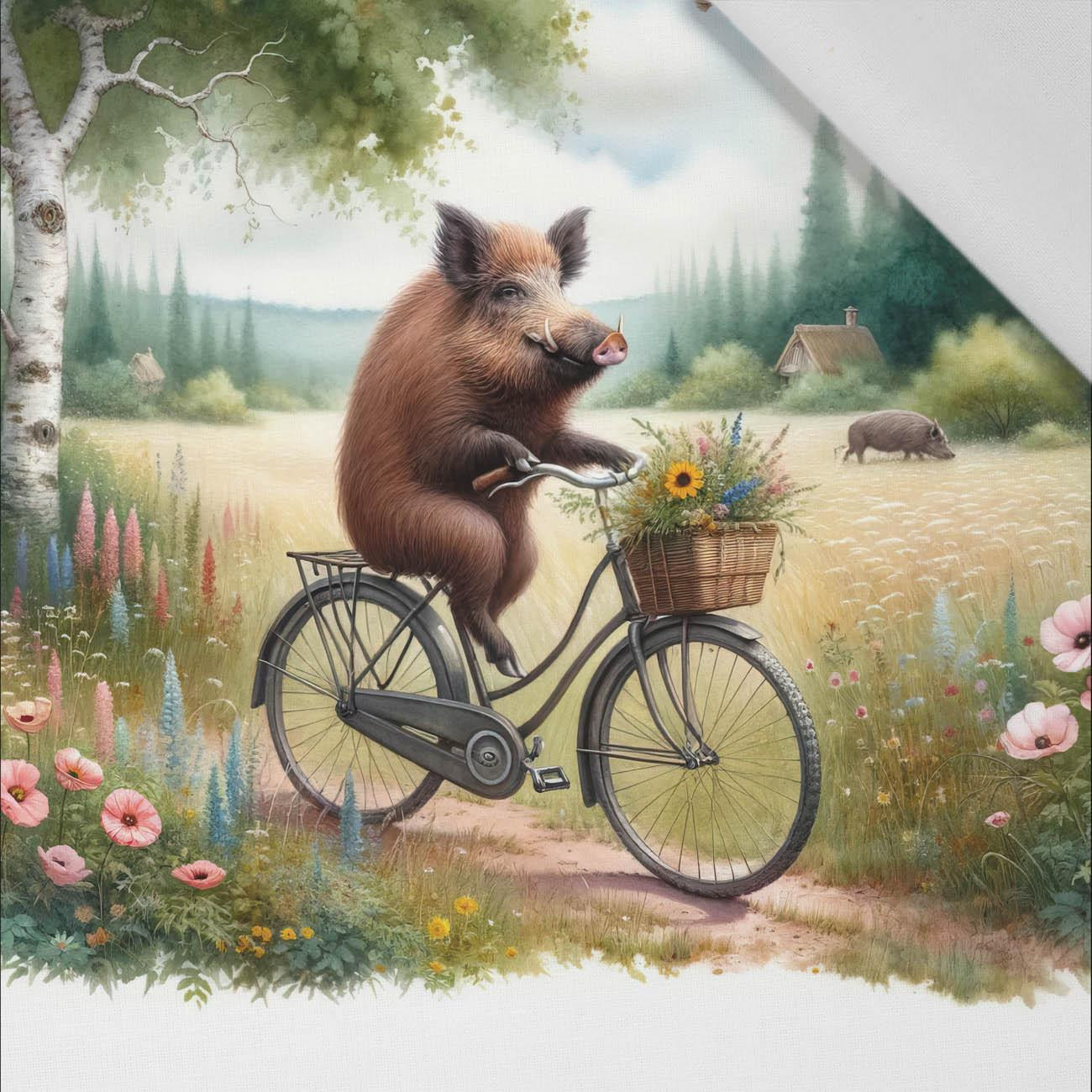 EBER AUF EINEM FAHRRAD M. 2 - Paneel (60cm x 50cm)  Baumwoll Webware
